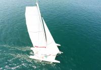 trimaran yacht sailing view from above